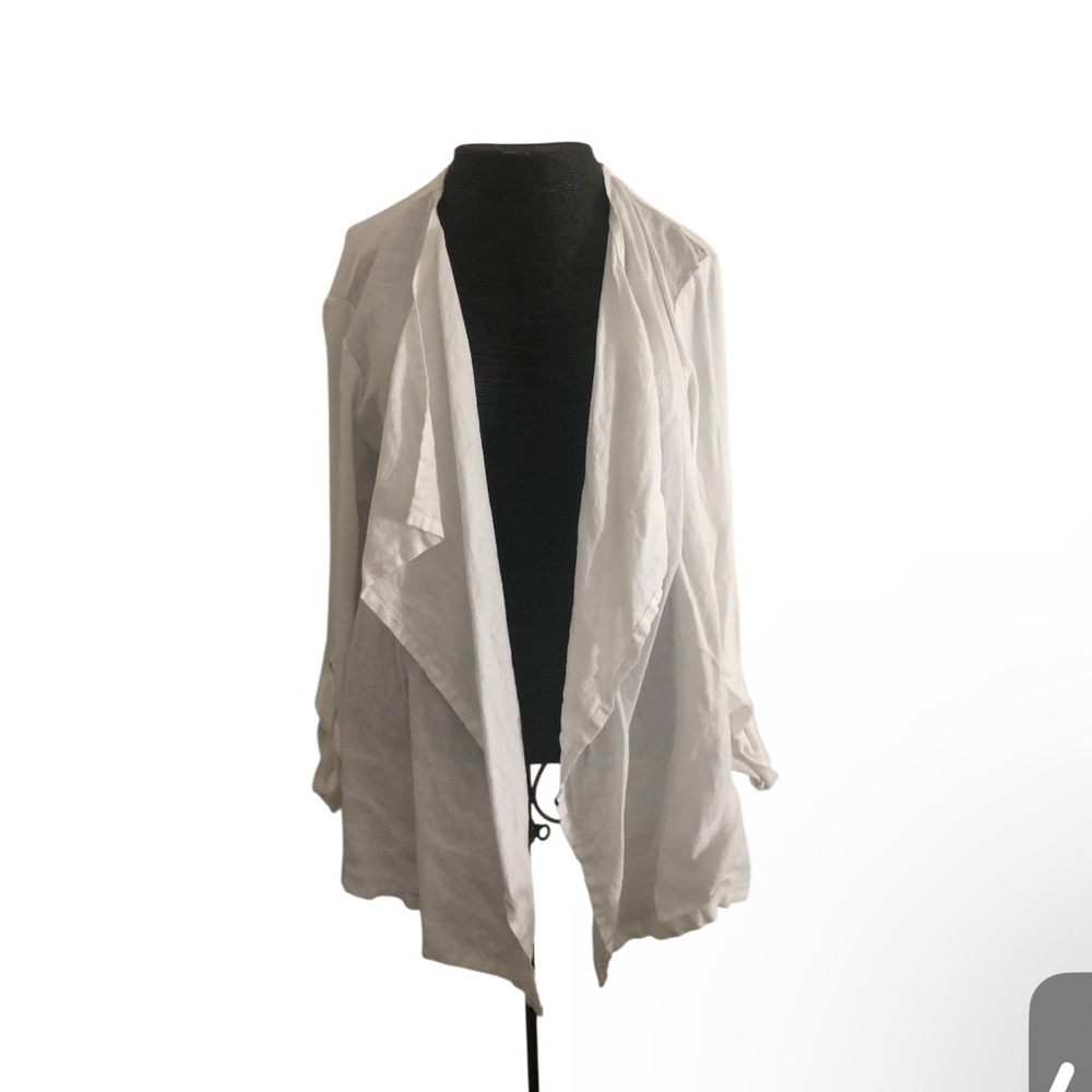 Linen 100% Cotton Lightweight Draped Open Cardigan - White